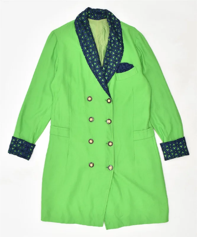 VINTAGE Womens Double Breasted Overcoat UK 14 Large Green