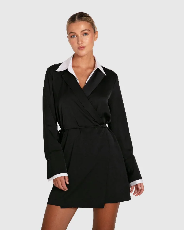 Make Me Feel Layered Shirt Dress - Black/White