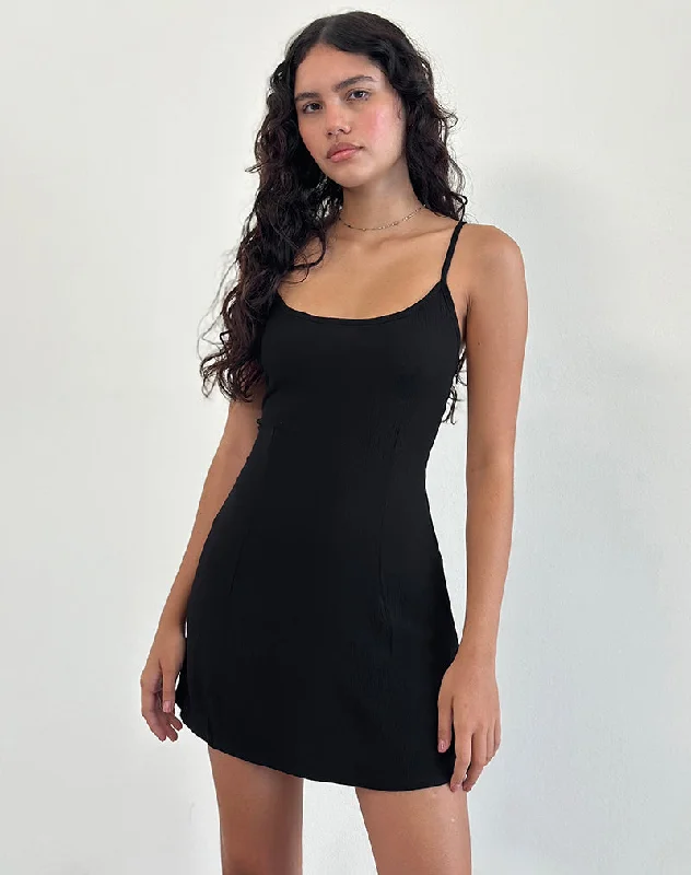 Samiya Mini Dress in Crinkle Black