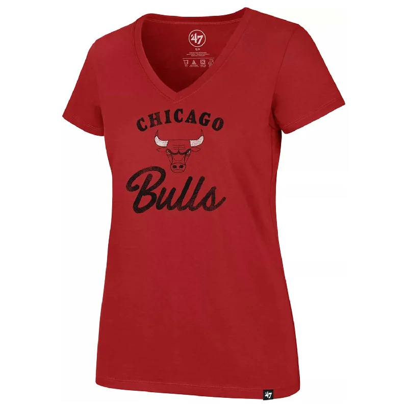 Chicago Bulls Women's Red Script V-Neck T-Shirt